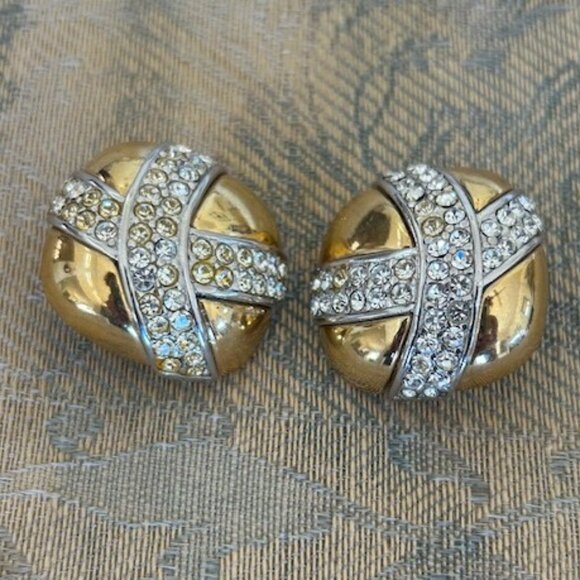 GIVENCHY Paris New York Couture Large Gold “Kiss” Rhinestone Crystal EARRINGS - Picture 7 of 12
